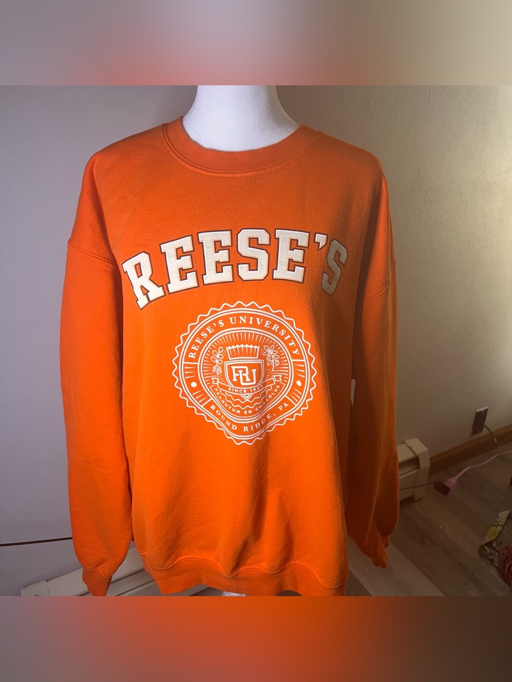 Gildan Orange Crewneck Sweatshirt with White Reese's Crest